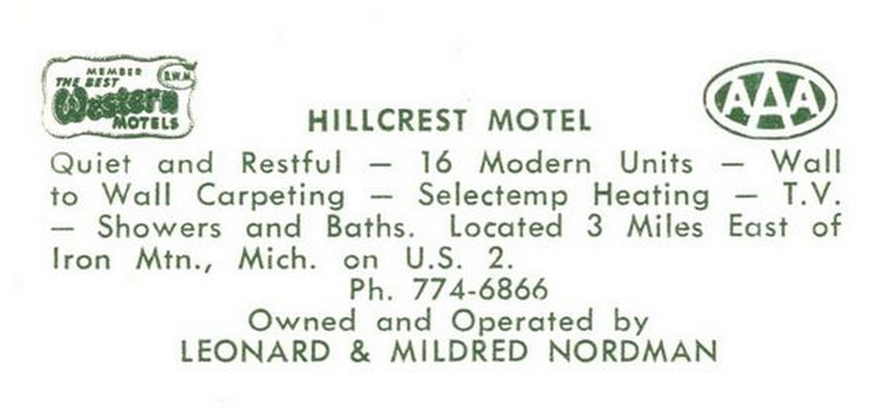 Hillcrest Motel - Vintage Postcard (newer photo)